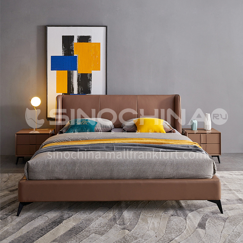 BC-2011 Russian imported larch, first layer of calf leather, solid wood board, high-density sponge, light luxury bed with carbon steel hardware feet